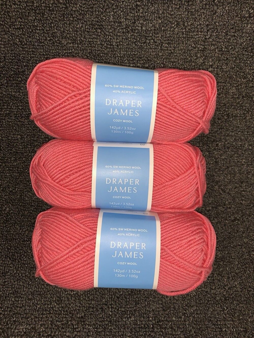 Lot Of 3 New Draper James Cozy Wool Pink Lemonade Merino Wool & Acrylic Yarn